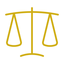 Yellow outline of an unbalanced scale, with one side lower than the other, symbolizes the stakes involved when facing charges—an image often associated with a Gwinnett County DUI lawyer—set against a light gray background.